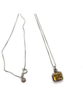 Tateossian London sterling silver 925 lucky clover Amber resin pendant Necklace